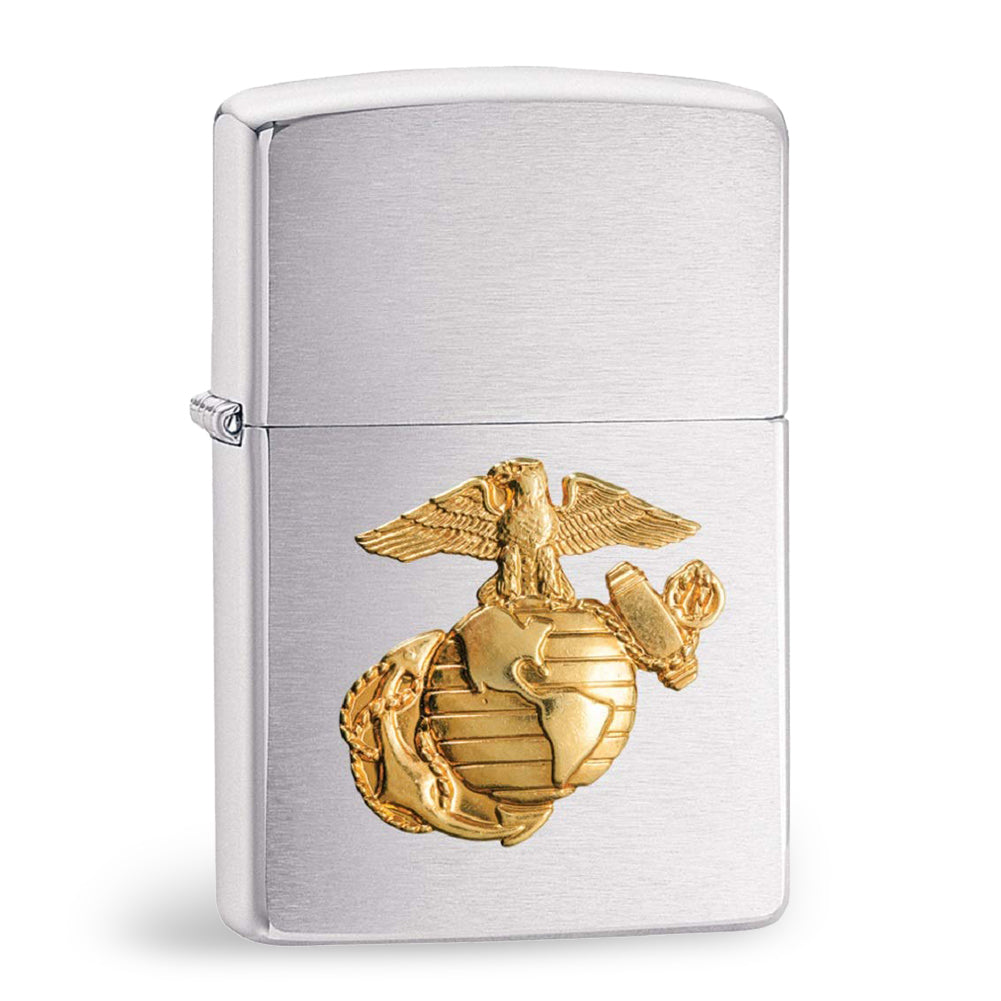 United States Marines Brushed Chrome Emblem Zippo Lighter