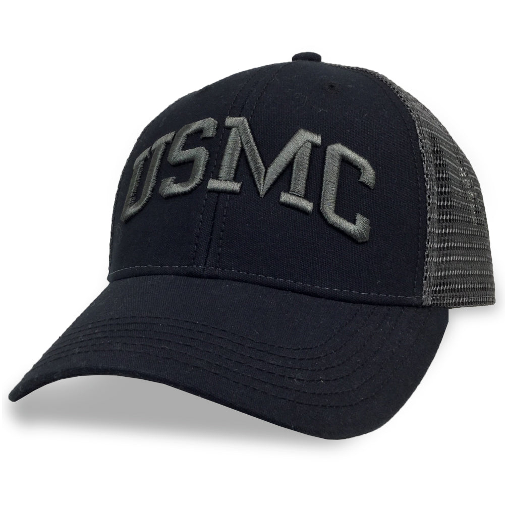 USMC Low Profile Snapback Trucker Hat (Black/Grey)